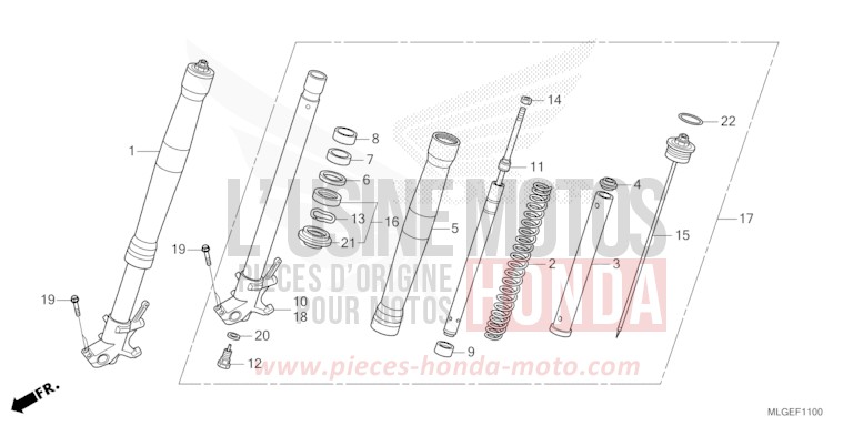FOURCHETTE AVANT (1) de Africa Twin DCT GLINT WAVE BLUE METALLIC (B197X) 2023